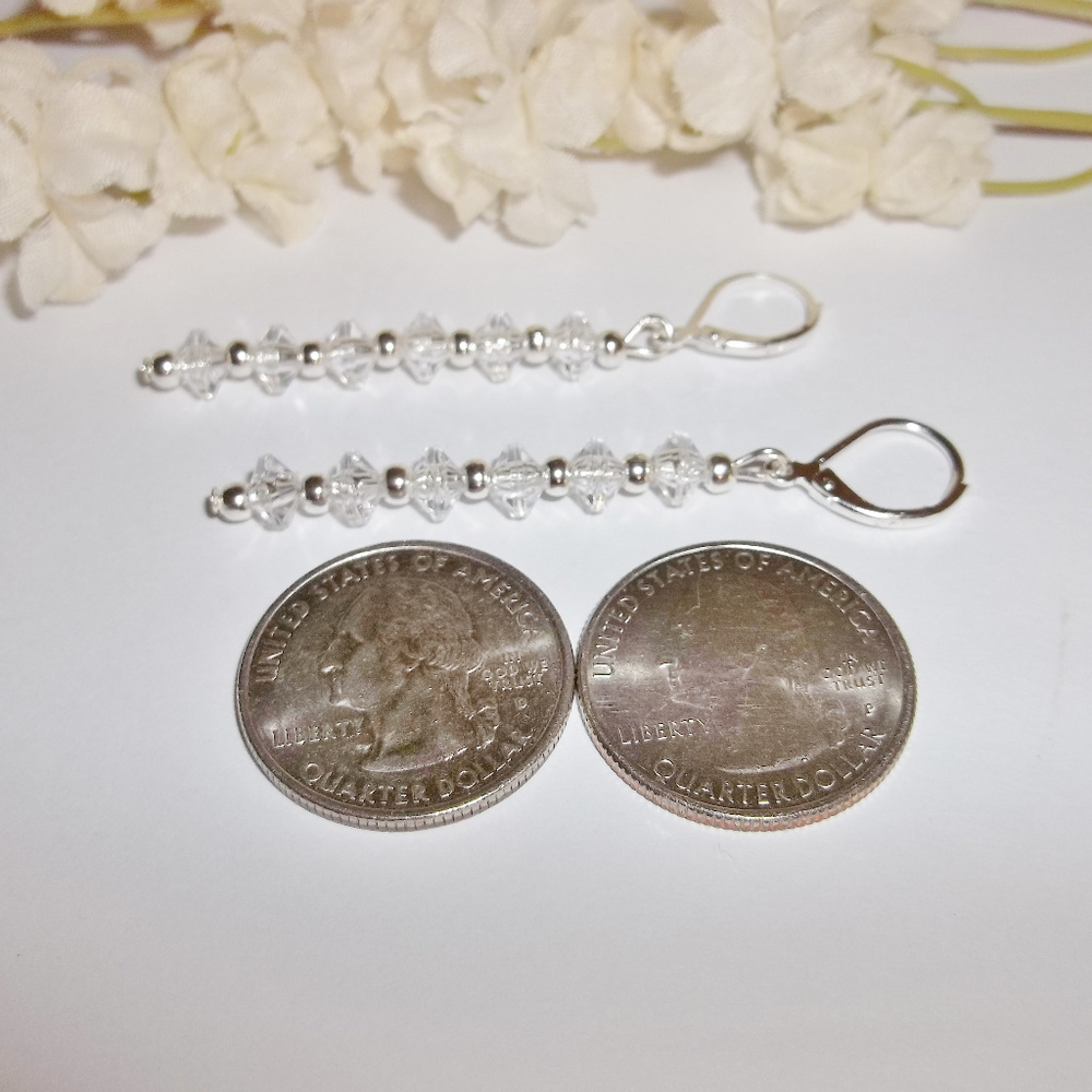 Long Earring Set Clear & Silver Beaded Drop Sleek Dangle Drop Gift Idea 4638 - Picture 7 of 7